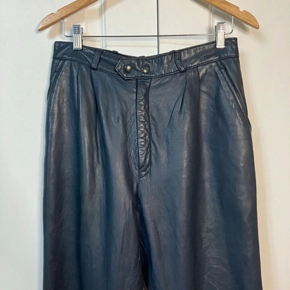 Vintage Creation Jez Montreal Navy Blue Leather Pants Straight Leg Lined - Picture 2 of 10